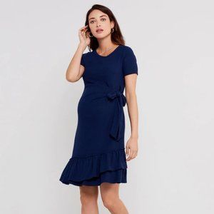 NWT Maternity Navy Ruffle Hem Side Tie Maternity Dress - S